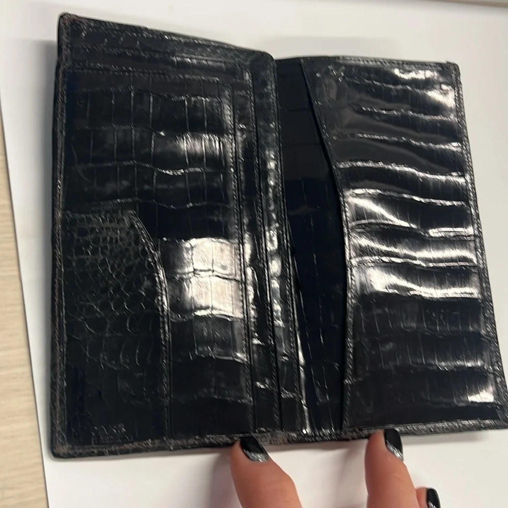 Acare Black Crocodile Patent Long Bifold Checkbook Cover Wallet - Argentina